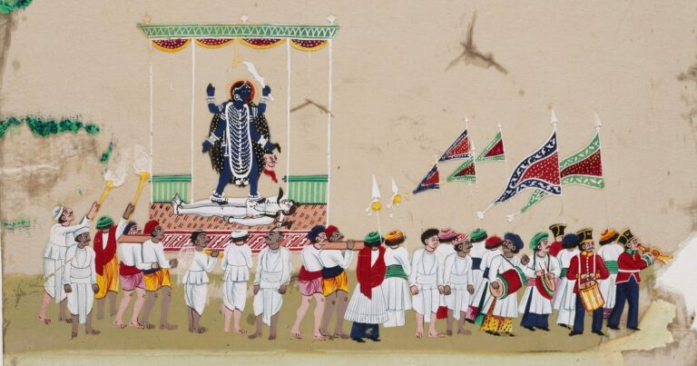 Depiction of a traditional procession for the Hindu goddess Kali