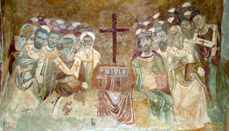 Byzantine fresco representing the first Council of Nicea.