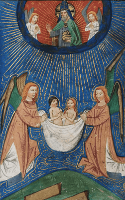 Raising of souls to heaven (Manuscript illumination, ca. 1390)